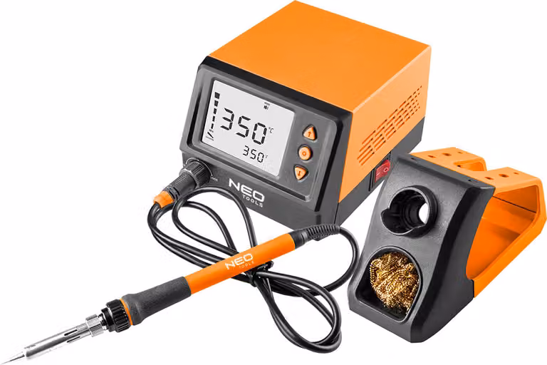Stazione saldante NEO TOOLS, potenza 60W, controllo della temperatura da 180 a 480°C, precisione +/- 2°C, display LCD, funzione di spegnimento automatico, protezione con password, saldatore intercambiabile, supporto