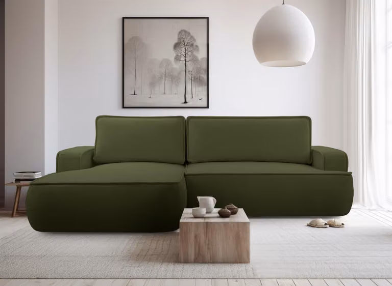 AX LIVING Ablia divano a L con funzione di riposo verde scuro 267 cm L