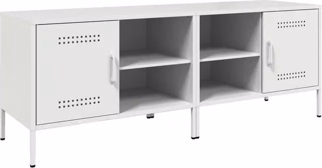 Set di 2 mobili porta TV in stile industrial in acciaio bianco opaco L 68 cm x P 39 cm x H 50,5 cm