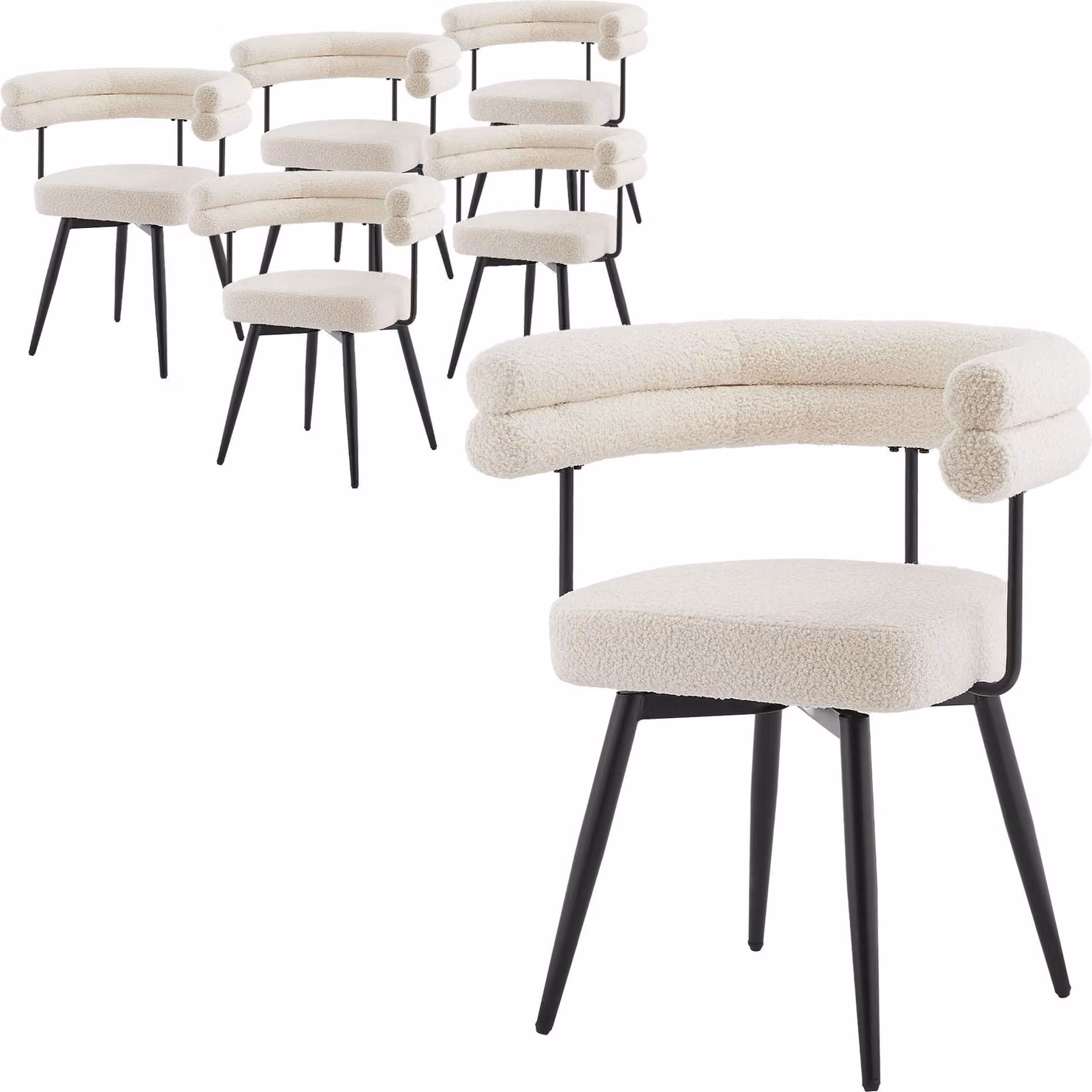 ML-Design Set di 6 sedie da pranzo girevoli in tessuto beige Teddy, sedie da salotto ergonomiche con braccioli e schienale, sedie girevoli a 360° con gambe in metallo