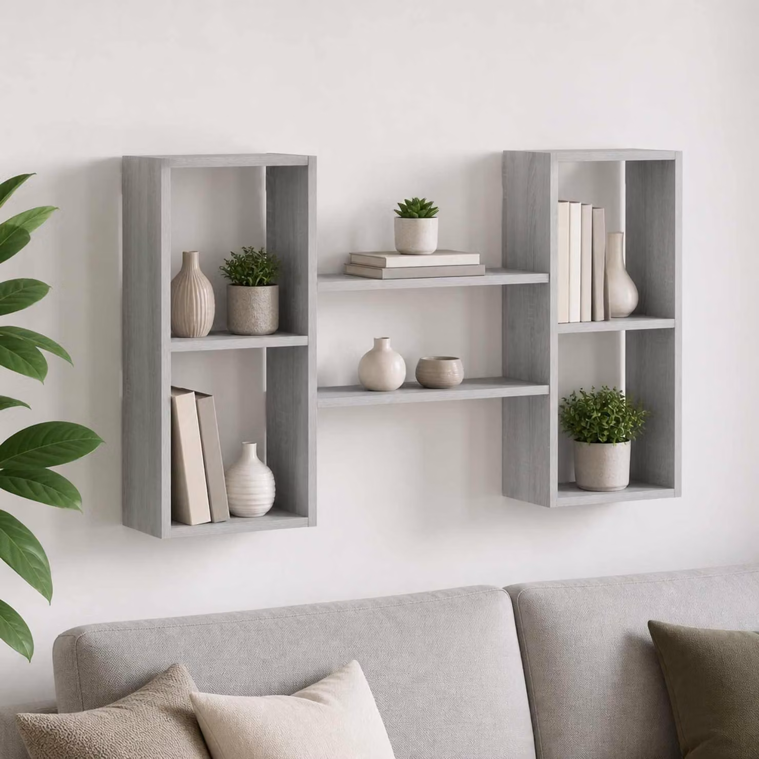 Scaffale da parete moderno vidaXL in MDF grigio L: 102 cm, P: 17 cm, H: 59 cm
