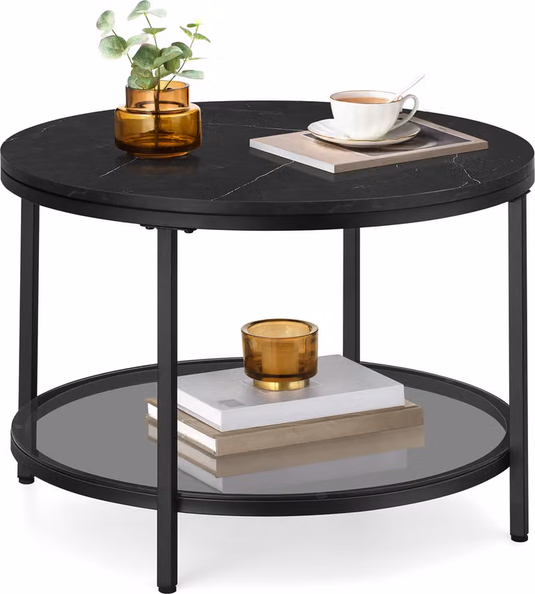 VASAGLE Tavolino da salotto, stile moderno, 65 x 46 cm (Ø x H), nero marmo-nero inchiostro