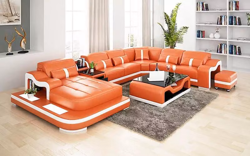 Ecksofa U-Form Couchtisch Hocker Ecksofa Polster Wohnlandschaft Ledersofa 3tlg.