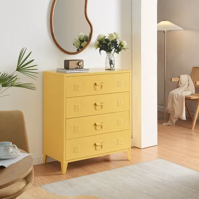 Cassettiera Hämeenlinna en.casa in acciaio con 4 cassetti giallo L 92 cm, H 80 cm, P 40 cm