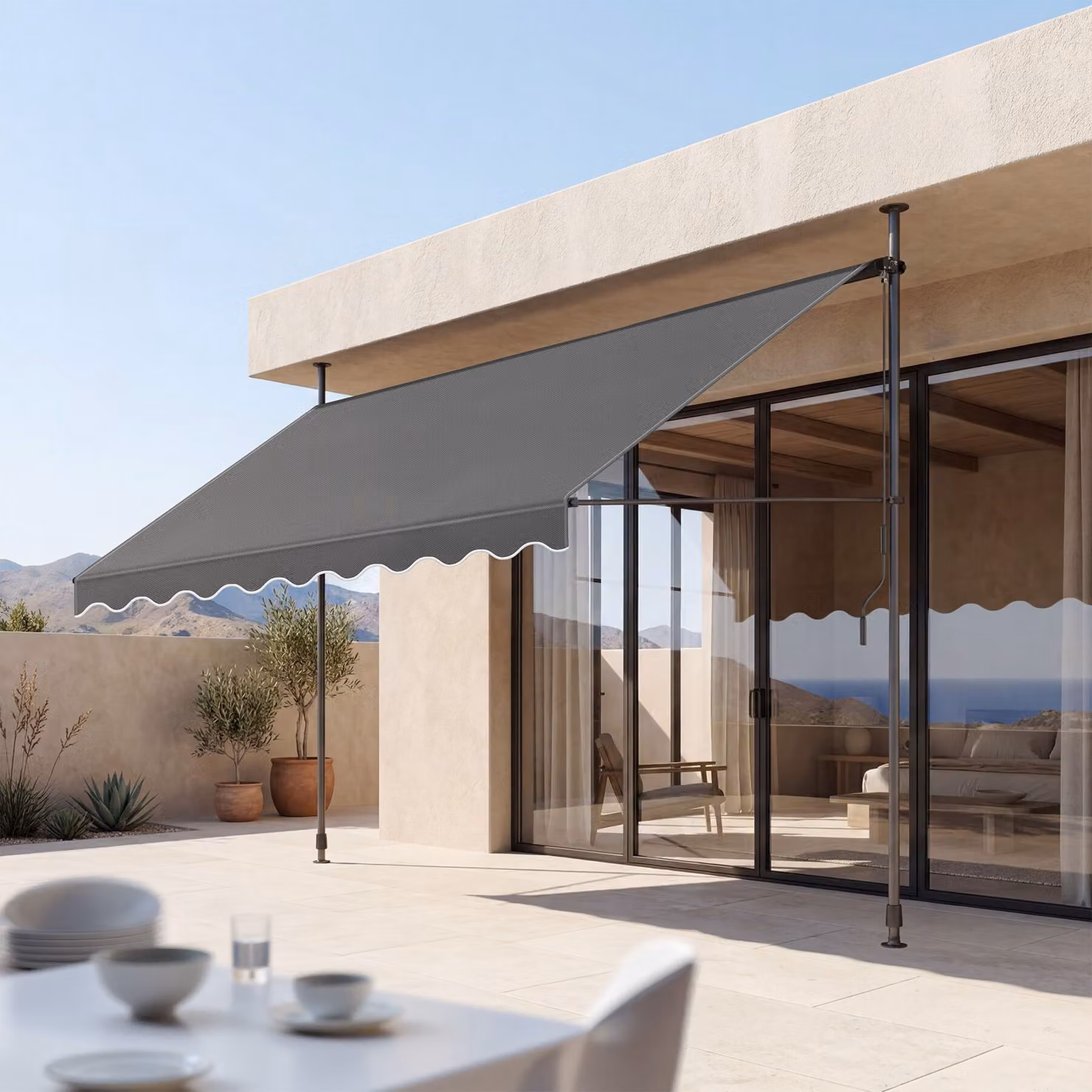 Tenda a morsetto tectake con manovella e altezza regolabile, protezione UPF 50+, nero/grigio, L: 350 cm x H: 180 cm – 3