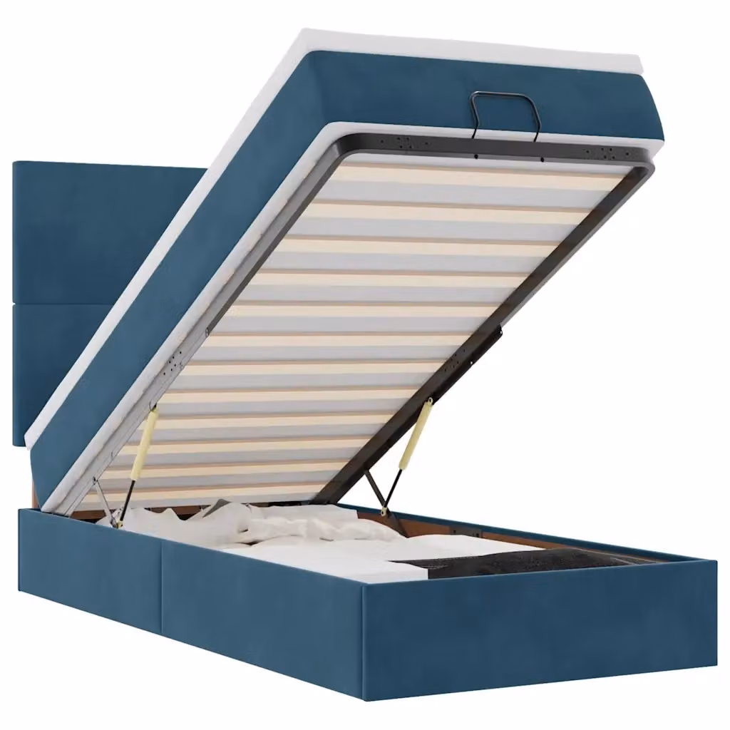 Letto con contenitore a sollevamento vidaXL in velluto blu e bianco con materasso 90 x 200 cm – 2