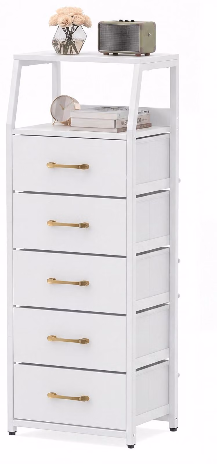 KOMFOTTEU Mobiletto verticale con cassettiere in tessuto, 4/5 cassetti, colore bianco