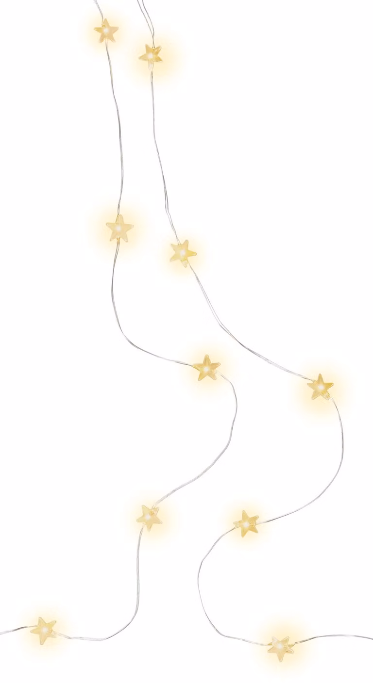 Catena luminosa a LED con 20 stelle bianche calde, timer, lunghezza 2,20 metri, alimentazione a batteria