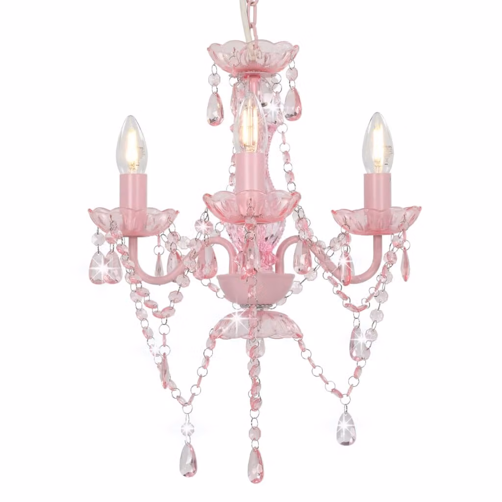 The Living Store Lampadario con perle rosa rotondo 3×E14