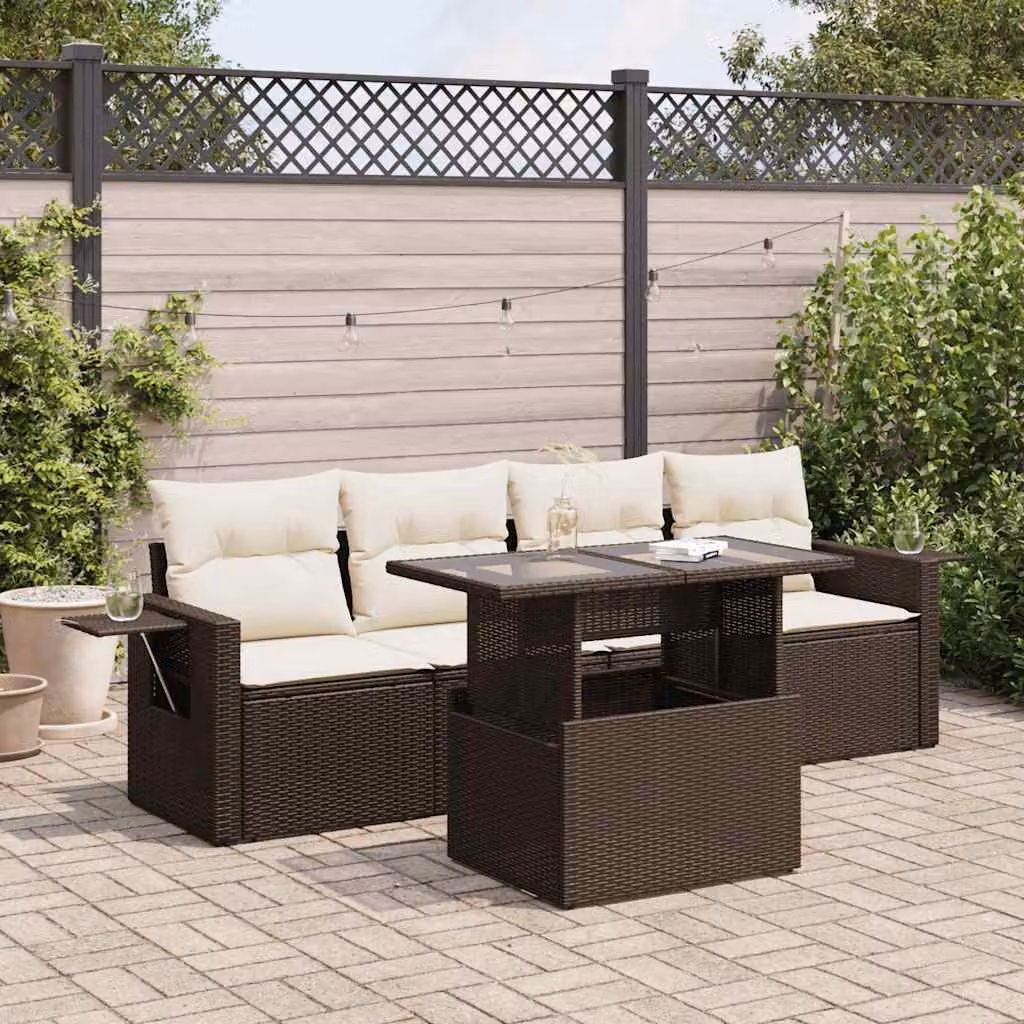 Maison Exclusive - Set Divano da Giardino 5 pz con Cuscini Marrone in Polyrattan