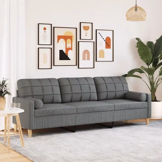 Divano a 3 posti moderno vidaXL in tessuto grigio con cuscini e coperture rimovibili L: 226 cm, P: 80 cm, H: 77 cm