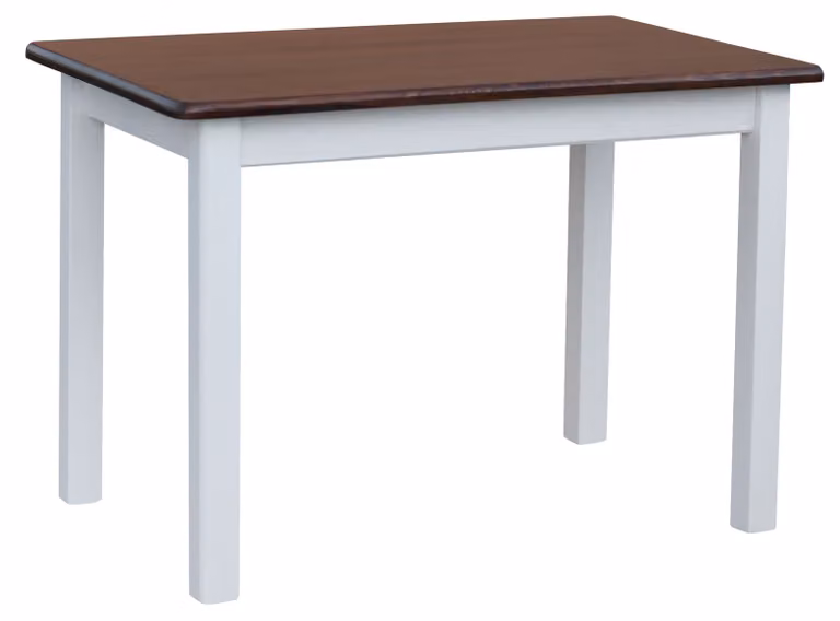 Tavolo bianco in legno di pino massiccio con piano in colore noce 130 x 70 cm