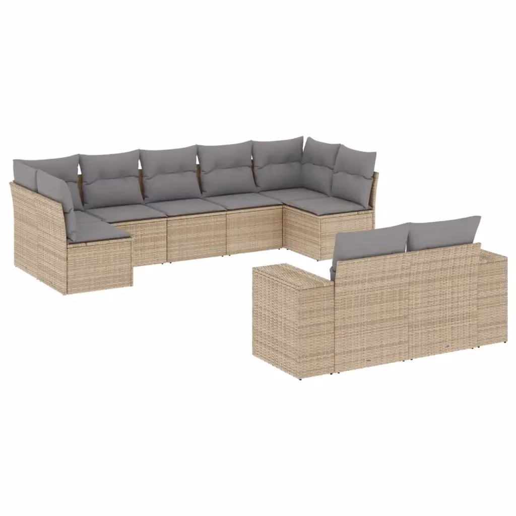 vidaXL Set Divano da Giardino a L 9 pz con Cuscini Beige e Grigio in Polyrattan e Acciaio – 2