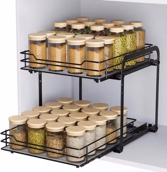 Organizzatore per erbe e spezie 2 livelli - Altezza regolabile e robusto - Ideale per armadi e cucine