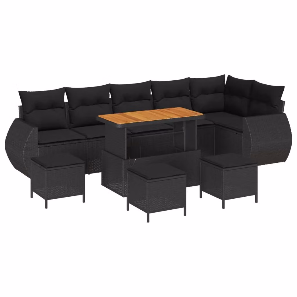 Set Divano da Giardino vidaXL a forma a U in Polyrattan Nero con Cuscini e Tavolino da 10 Pezzi – 2