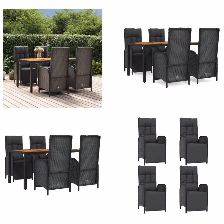 vidaXL Set da pranzo da giardino 5 pezzi con cuscini in poly rattan nero - Set da pranzo da giardino - Set da pranzo da giardino - Set da pranzo da terrazza