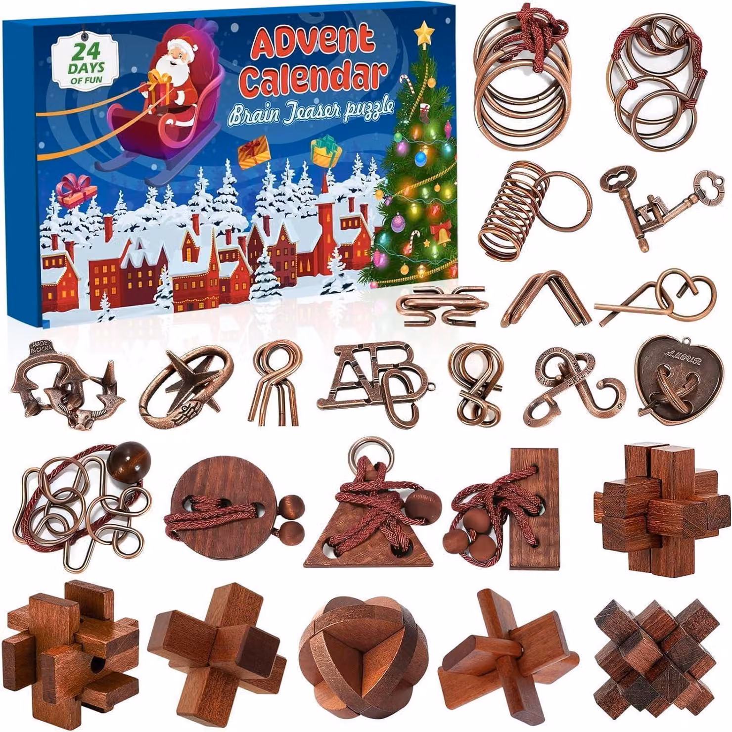 Calendario dell'Avvento 2026: giochi di logica per adulti e bambini - 24 giorni di enigmi in metallo e legno