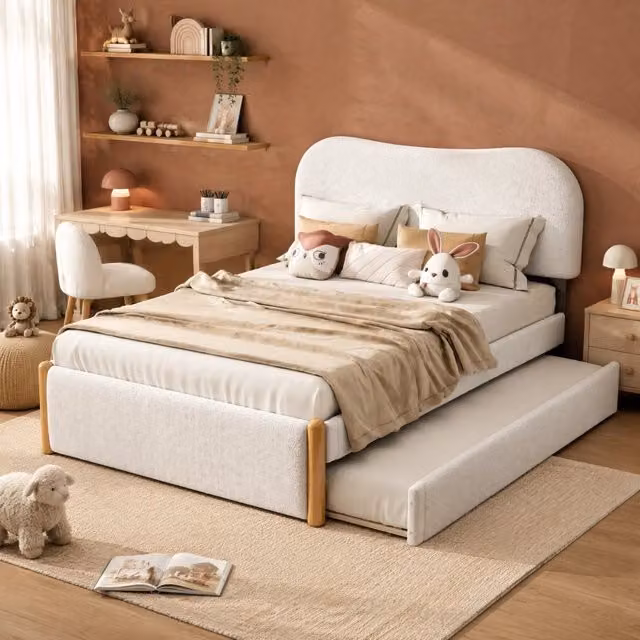 Letto REDOM con letto estraibile laterale in tessuto bianco e MDF, L/P: 140 x 200 cm