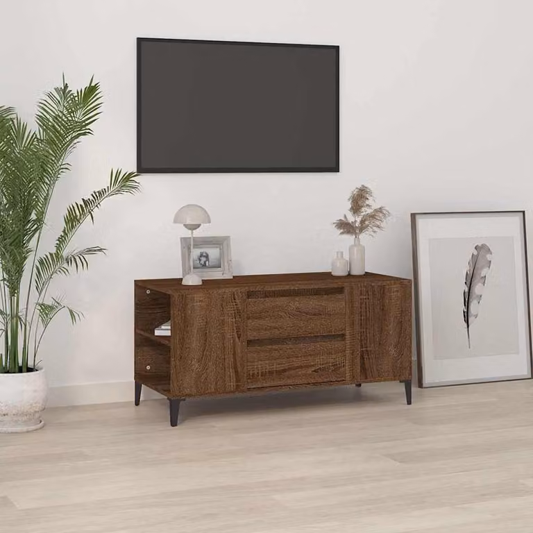 Mobile Porta TV vidaXL in stile industriale in legno e metallo, colore Rovere Marrone, L 102 x P 44,5 x H 50 cm