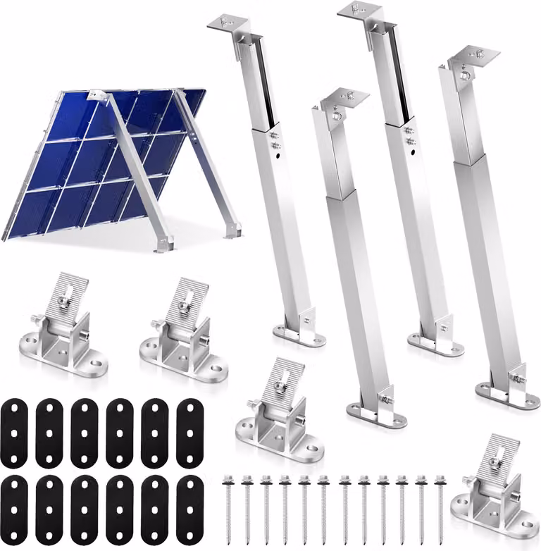 Ikodm, 4 supporti per pannelli solari, confezione da 2, telescopici da 38-68 cm, inclinazione regolabile da 0-60°, realizzati in alluminio 6063, colore argento, adatti per pannelli solari da 50-190 W