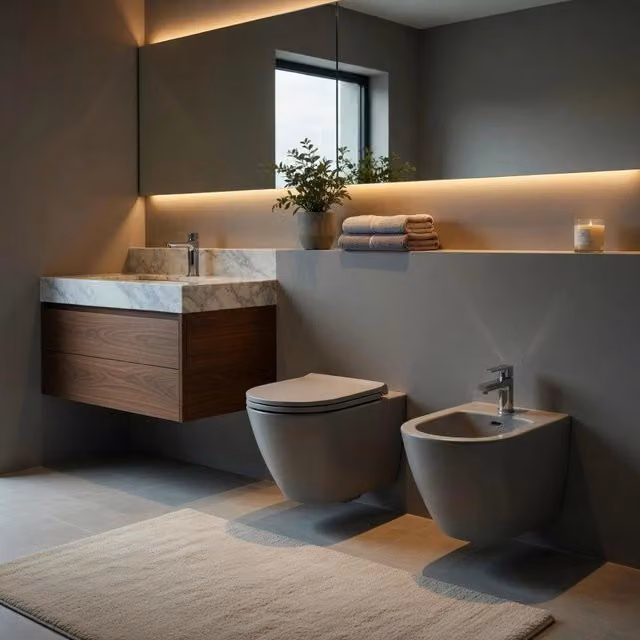 Set di sanitari sospesi Rak Ceramics Feeling in ceramica con vaso, bidet e copriwater soft-close Grigio Opaco