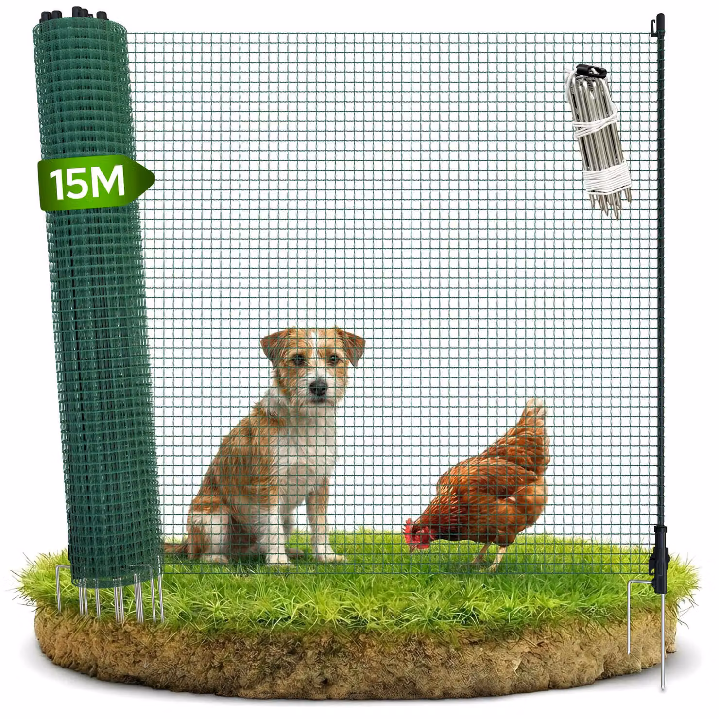 Recinzione mobile Arebos, lunga 15 m e alta 90 cm, flessibile e resistente alle intemperie, incl. 9 pali – ideale per cani, galline e piccoli animali in giardino