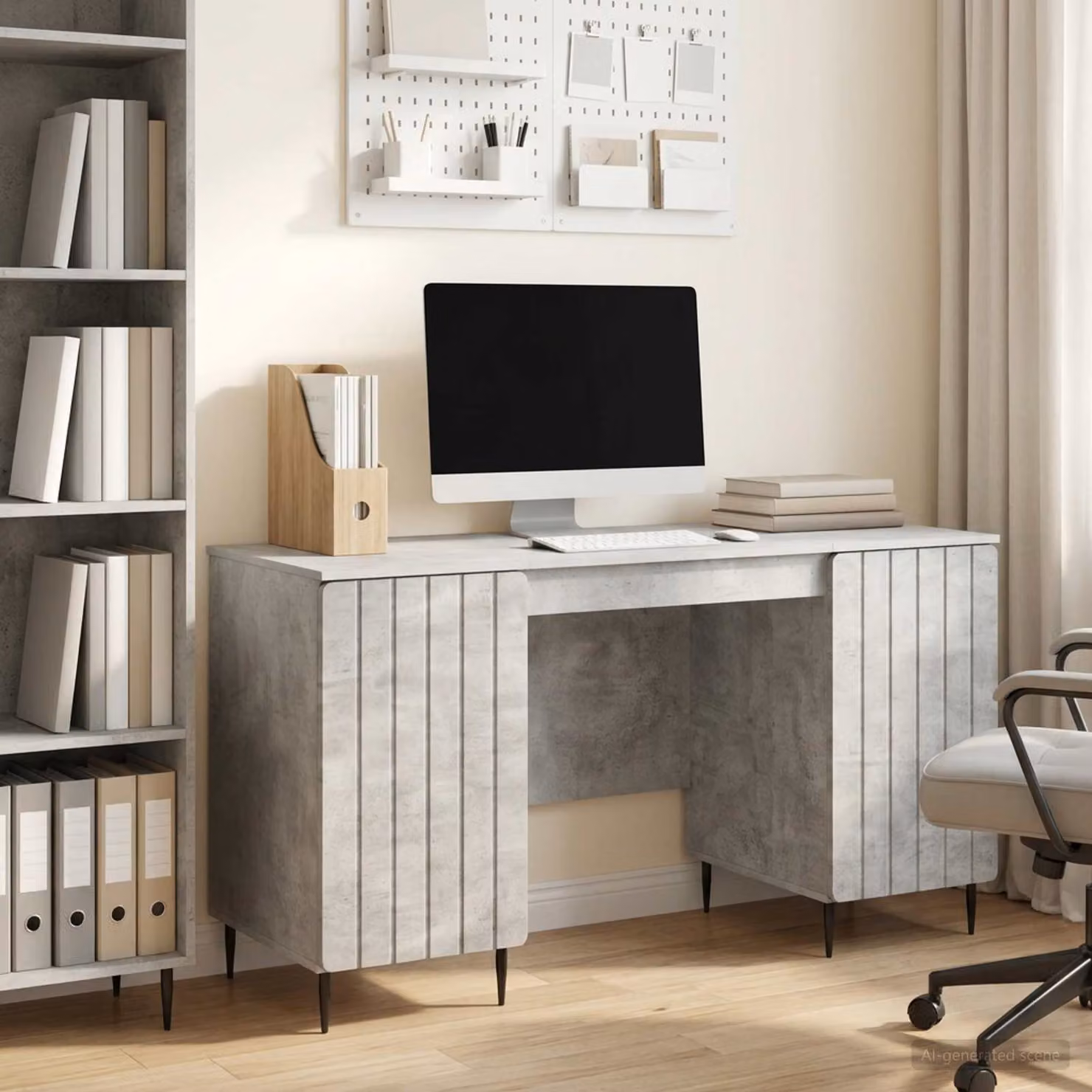 Scrivania con scaffale vidaXL moderna in grigio, L: 142,5 cm, P: 50 cm, H: 75 cm