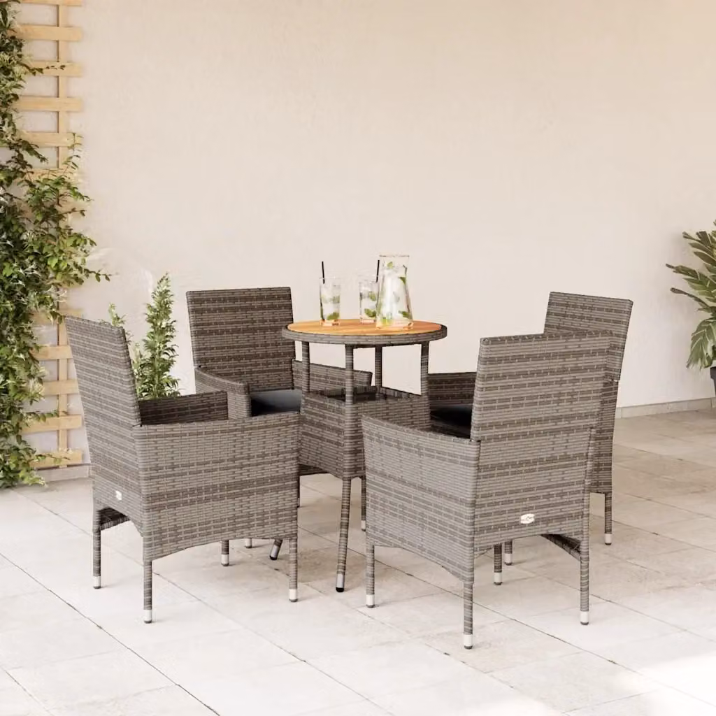 Set Salotto da Giardino 5 Pezzi in Polyrattan e Legno di Acacia con Cuscini Grigio – 2