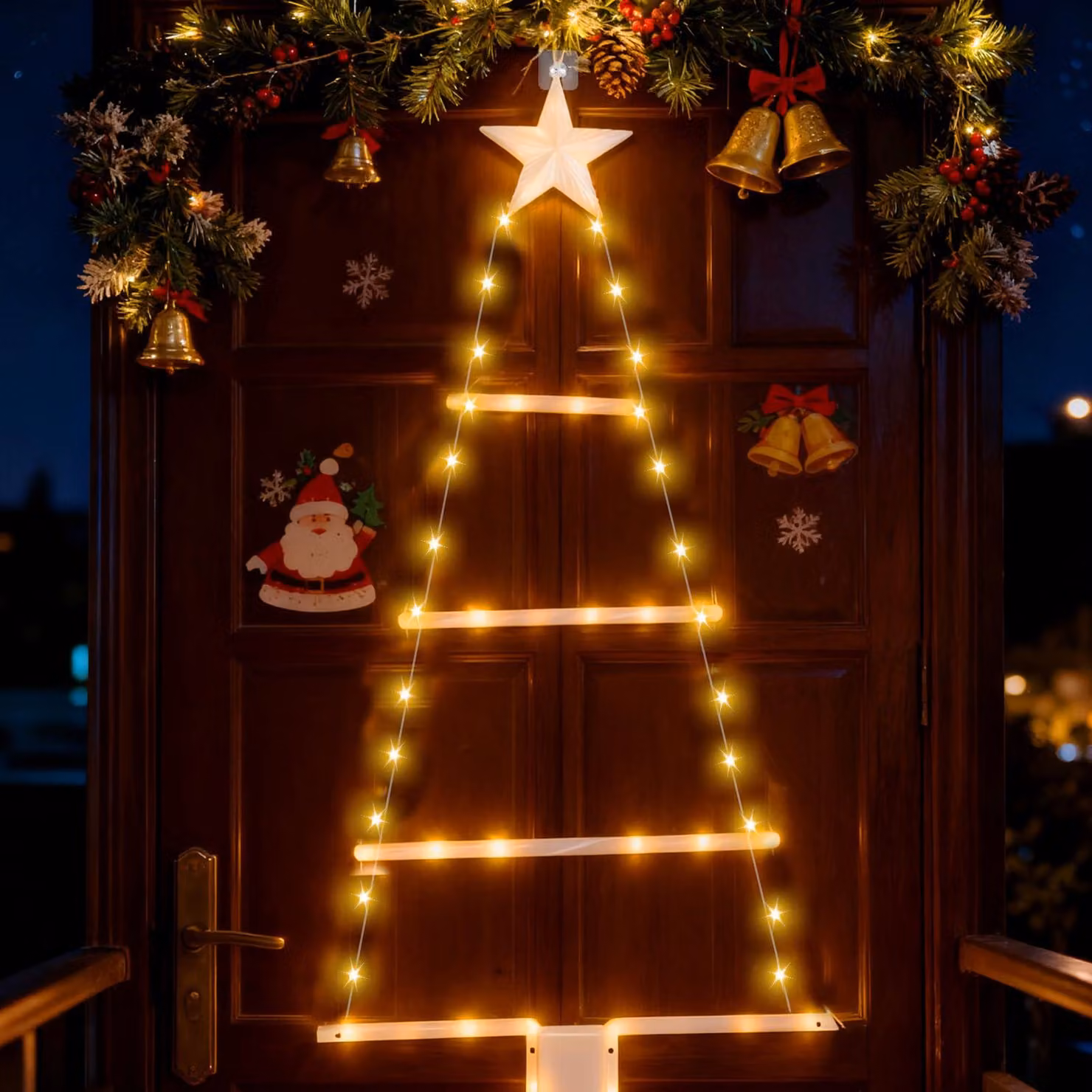 Candeliere a LED, luce bianco caldo, metallo, confezione singola, decorazione natalizia