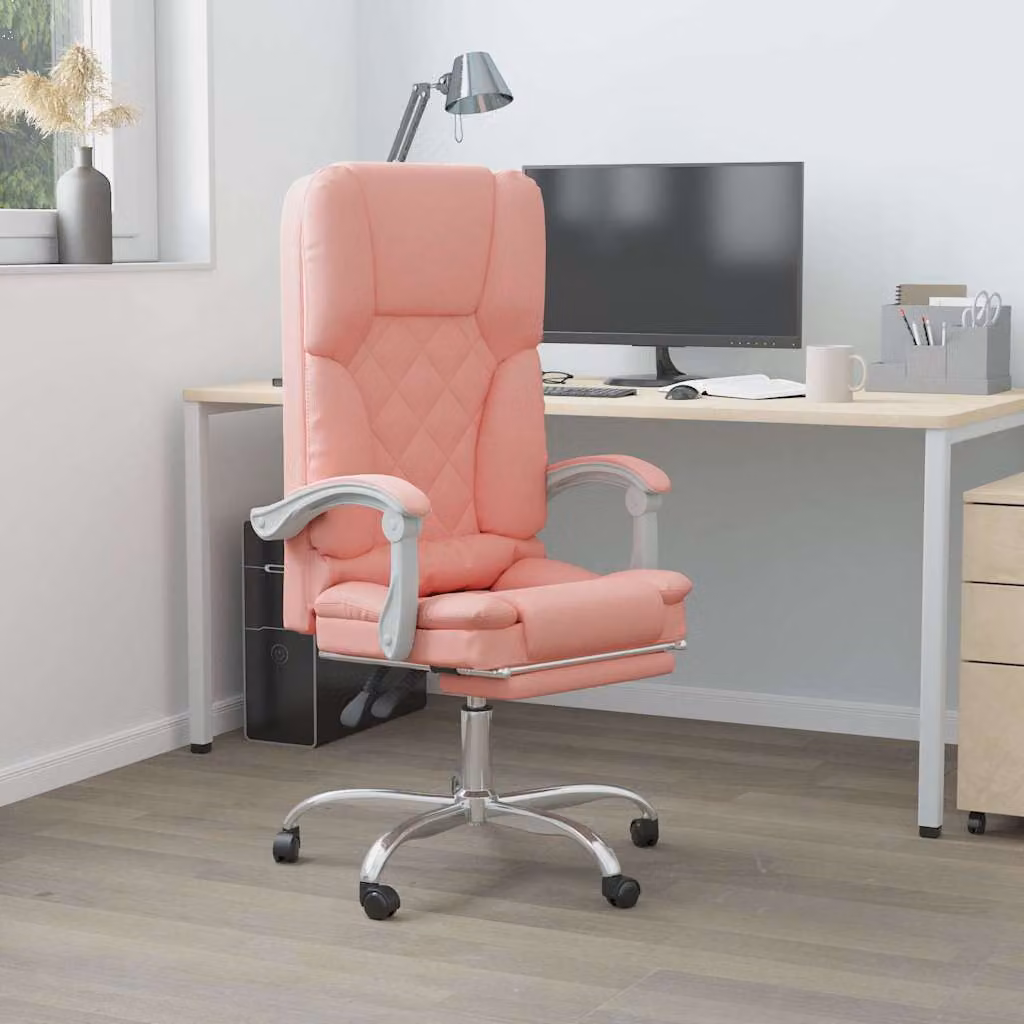 vidaXL Poltrona da Ufficio Reclinabile in Similpelle Rosa con Braccioli e Ruote L/P/H: 63 x 76 x 120 cm