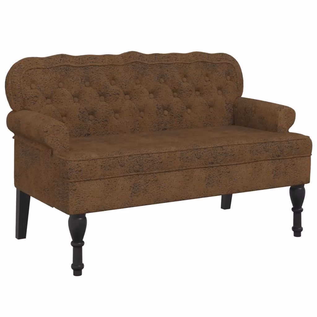 Panca con Schienale vidaXL in Microfibra Marrone con Struttura in Legno L: 119,5 cm, P: 64,5 cm, H: 75 cm – 2