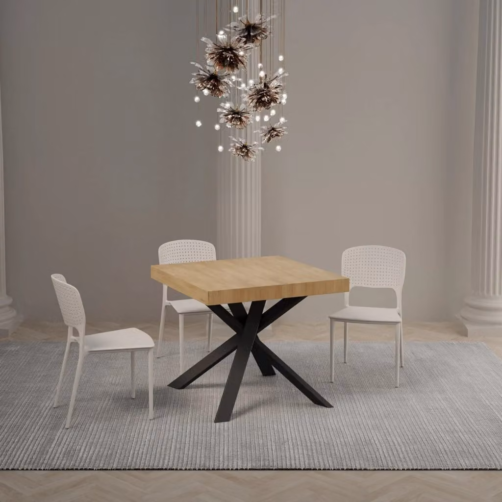 Tavolo Allungabile Moderno Clerk GIORDANOSHOP in Legno e Metallo Colore Quercia Naturale L/P/H: 90-194 x 90 x 77 cm – 2