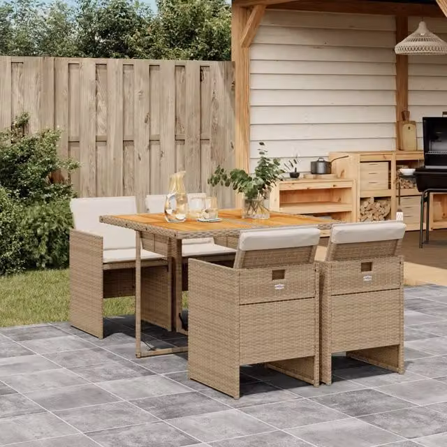 Set da Pranzo da Giardino 5 pz con Cuscini Beige in Polyrattan 3277671