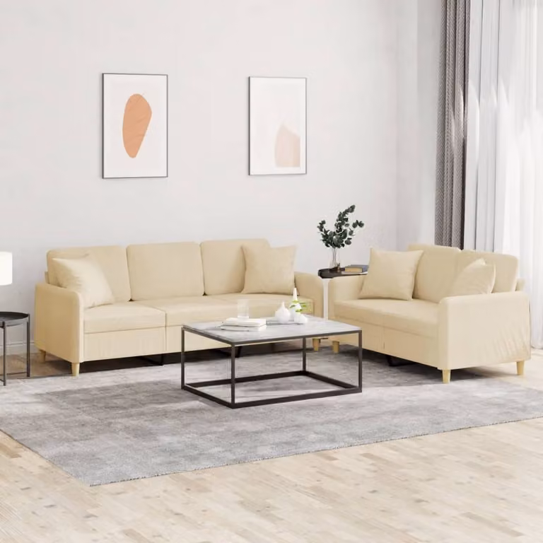 Set di Divani vidaXL in Tessuto Beige con Cuscini per Soggiorno Moderno