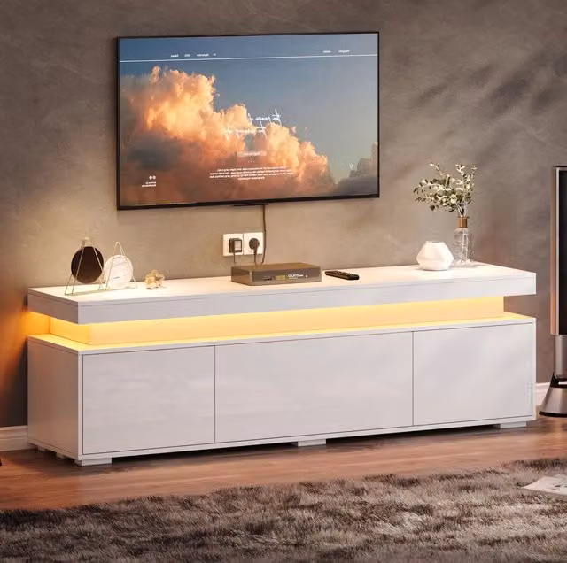 Mobile TV freestanding con LED; 150 x 35 x 43 cm; in truciolare bianco