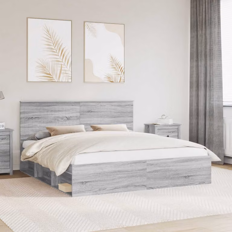Struttura del letto moderna vidaXL in pino massello e materiali misti, Grigio Sonoma, L: 180 cm, P: 200 cm, H: 100 cm