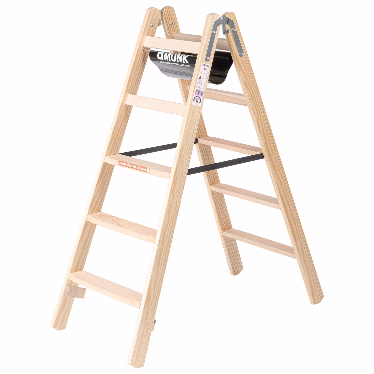 MUNK Holz-Stufen-Stehleiter beidseitig 2x5 Stufen 150 kg
