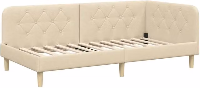 Letto singolo | Letto per adulti | Cornice del letto ad angolo Crema 90 x 200 cm Tessuto