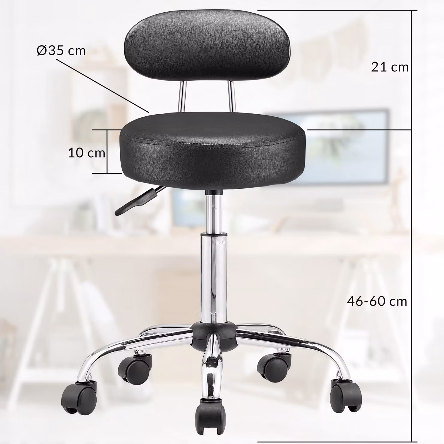 Set di 2 sgabelli Roll Casaria® neri girevoli a 360° con schienale e ruote in ecopelle – 2