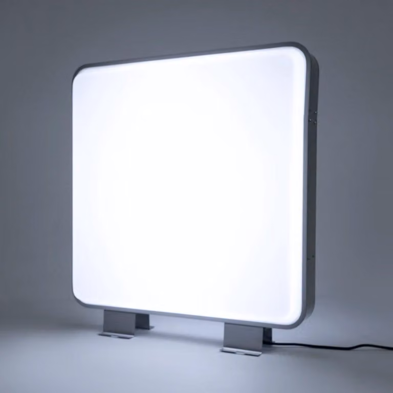 Pannello luminoso pubblicitario a LED, fronte-retro, dimensioni 60x60 cm, 16 Watt, colore bianco, ideale per negozi e attività di ristorazione