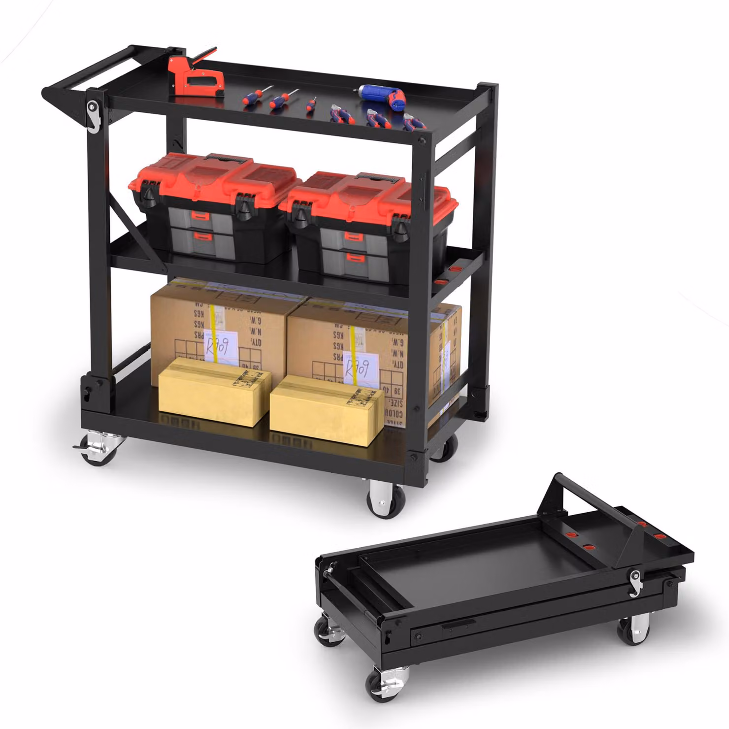 Carrello di servizio 3-in-1, pieghevole, con ruote, capacità di carico di 96 kg