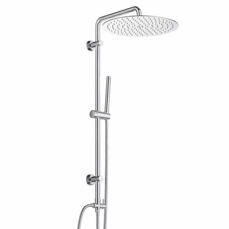 Sistema doccia JOHO in acciaio inox senza rubinetto, doccia a pioggia cromata Set doccia con supporto a parete, soffione con flessibile, asta doccia e soffione, rotondo D30 cm