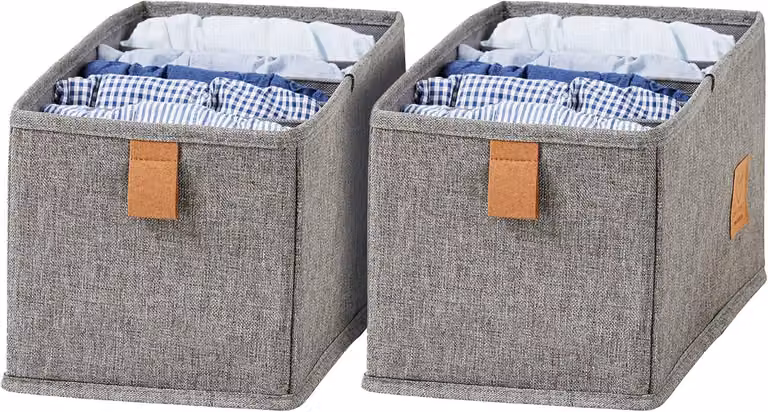 Set di scatole portaoggetti, 2 pezzi, grigio, 6 scomparti, 15x30x15 cm, per biancheria intima