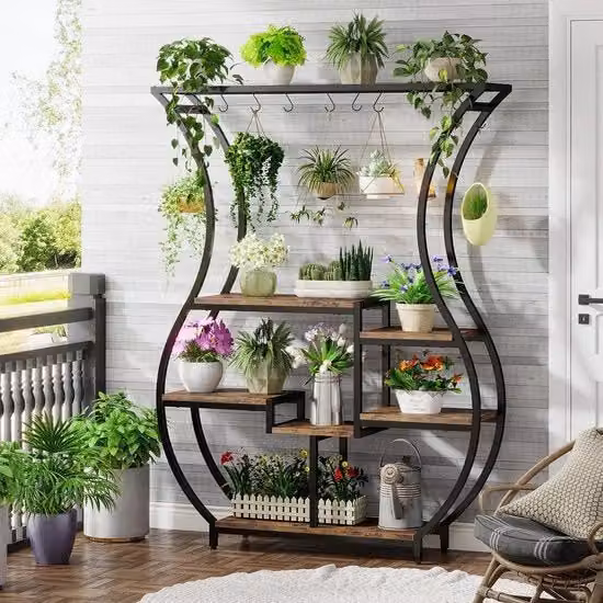 Tavolo per piante - supporto per piante - stantuffo per piante - rete per fiori - adatto per interni - 6 strati - forma vaso - inclusa attrezzatura di fissaggio - 120x30x180cm