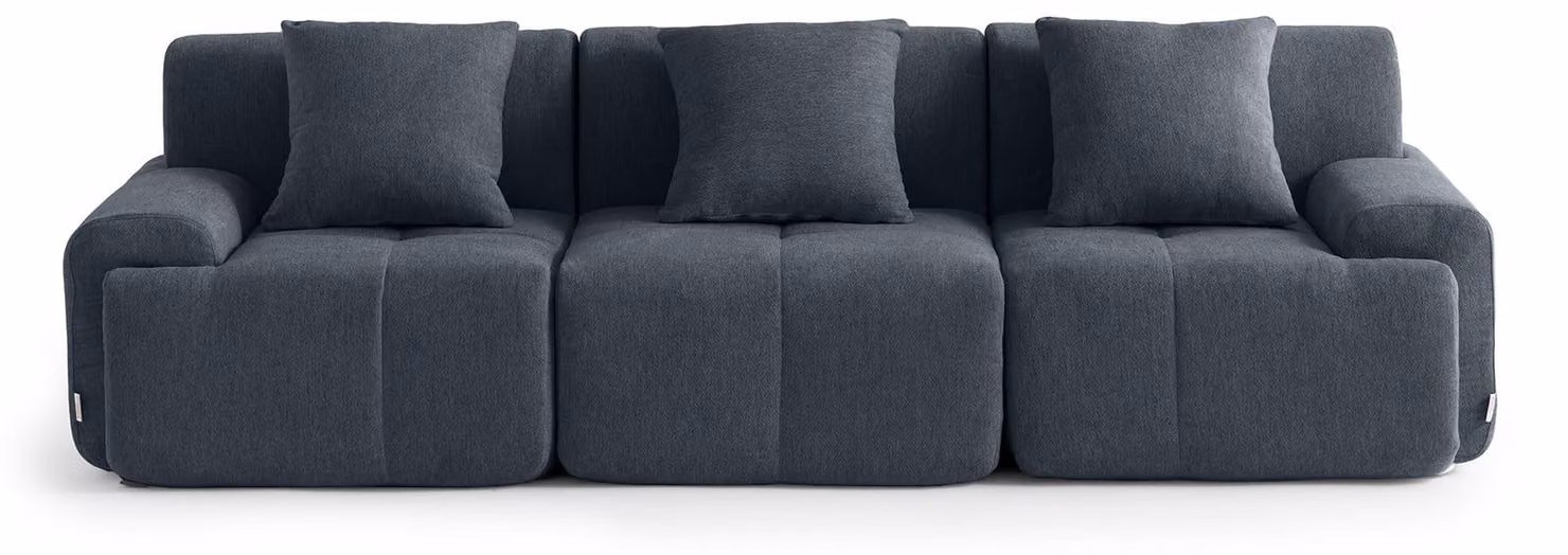 DIVANO MODULARE MILYSOFA SOFAMOUS, 3 posti, forma lineare, tessuto in chenille, color blu-grigio
