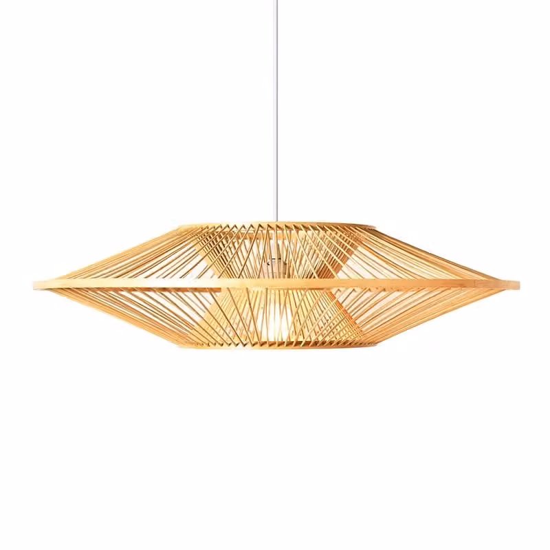 Fine Asianliving Bamboo Hanging Lamp Pendant Handmade - Scarlet D60xH18cm Lampada a sospensione Illuminazione Bamboo Paralume Tessuto Lampada Illuminazione Rotan
