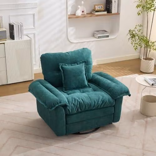 Poltrona girevole di grandi dimensioni, con rotazione a 360°, rivestita in chenille, con molle insacchettate e cuscini di supporto, ideale per soggiorno, camera da letto e cameretta