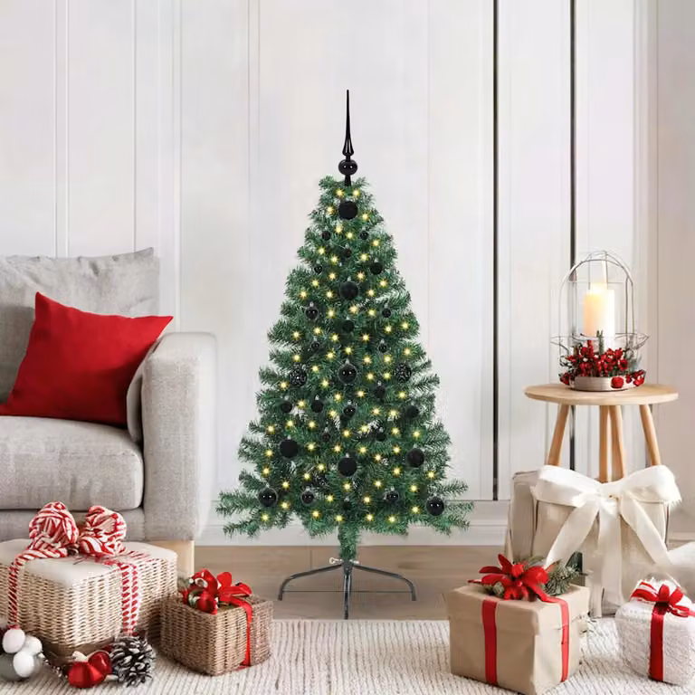 Albero di Natale artificiale moderno vidaXL con luci LED bianco caldo Verde 120 cm