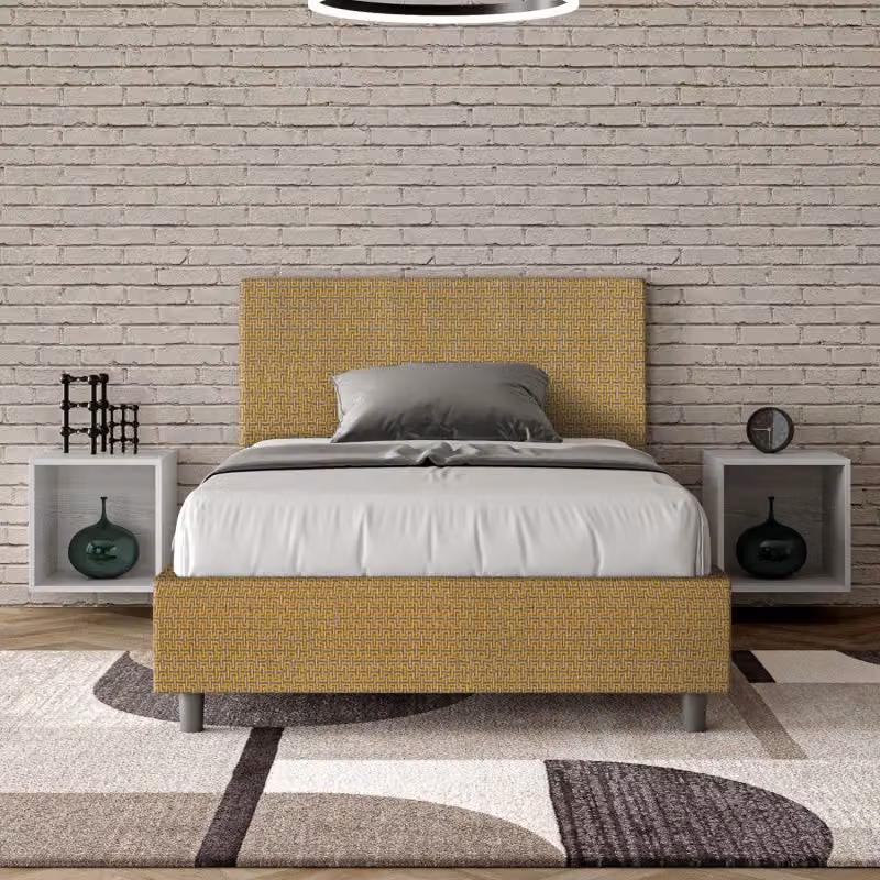 Letto imbottito Ityhome Adele 1 piazza e mezza con rete in tessuto giallo L 120 x P 200 cm – 2