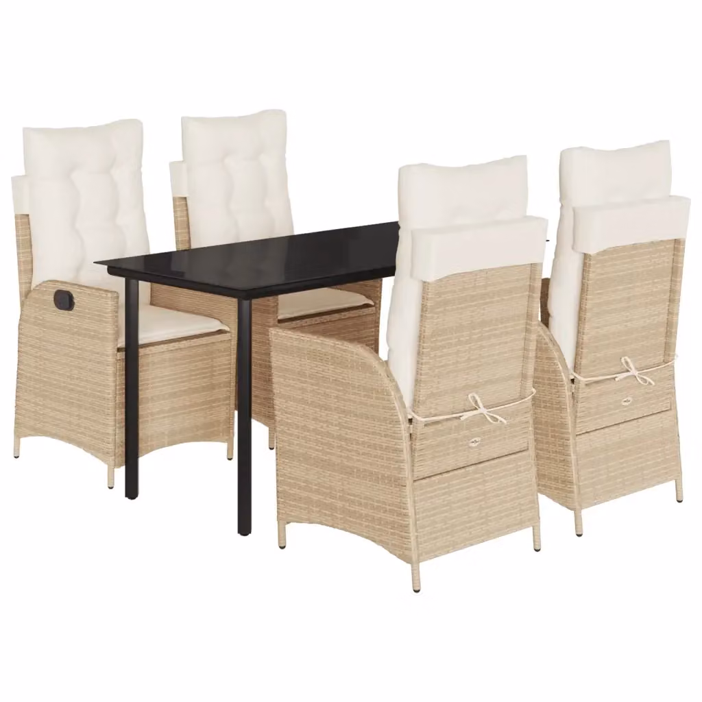 Set da Pranzo da Giardino vidaXL in Polyrattan con Cuscini Beige e Tavolo in Vetro, 5 Pezzi – 2